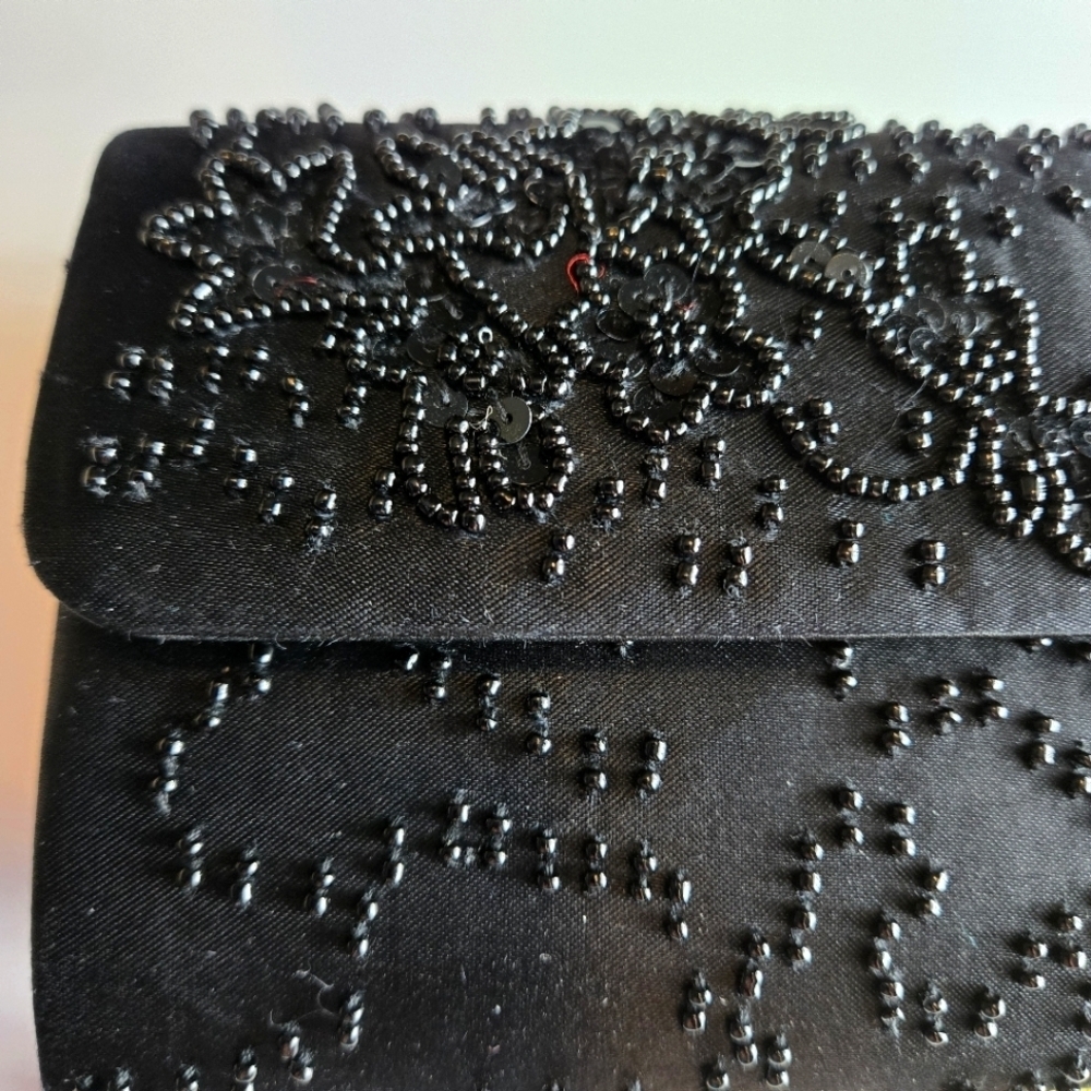 LA REGALE Black Beaded Cocktail Evening Shoulder Bag Clutch Purse - Picture 5 of 14